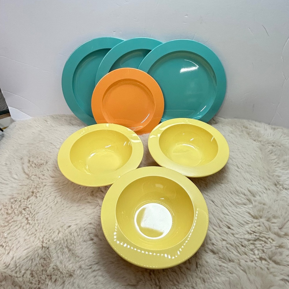 Tupperware Plates & Bowls, Retro Kitchenware, Turquoise, Orange, Yellow Replacem